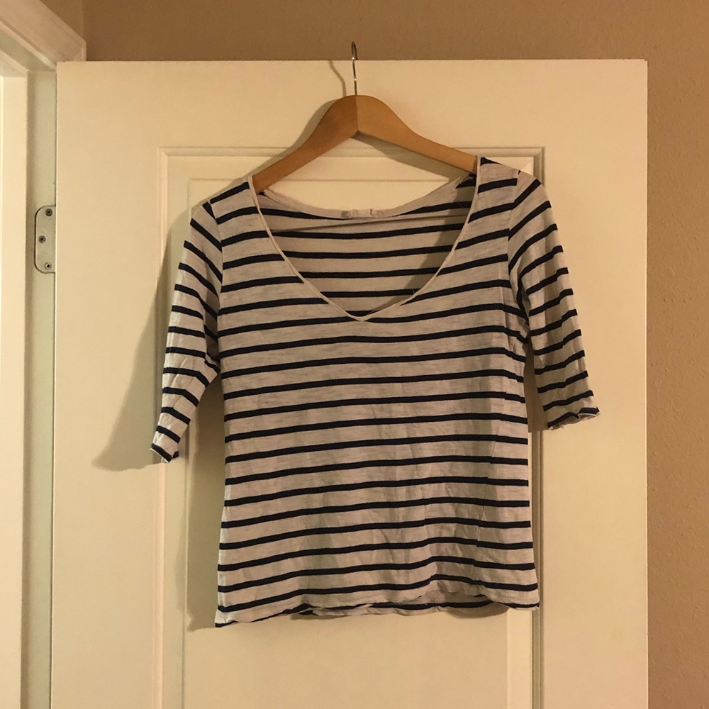Zara navy blue and white striped top